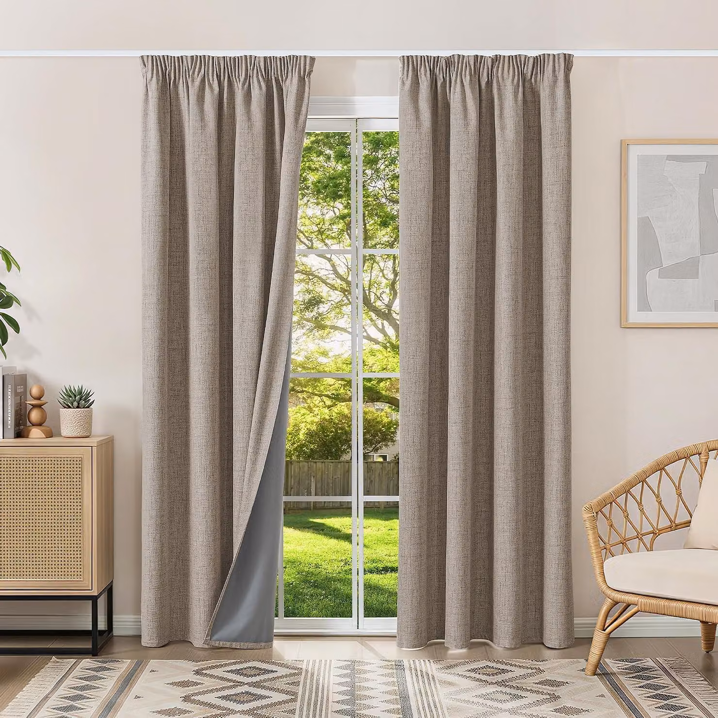 Tende oscuranti al 100%, set di 2, 140 x 200 cm, in lino opaco