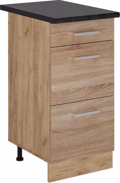 Mobiletto base per cucina Vicco R-Line Sonoma/Rovere dorato con cassetti, colore Antracite, L: 40 cm, H: 81,6 cm, P: 60 cm