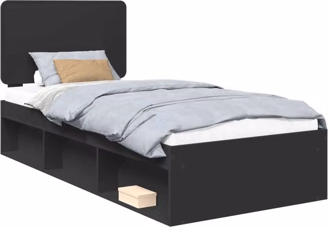 Letto singolo | Letto per adulti | Struttura del letto Nero 100 x 200 cm Pino massello