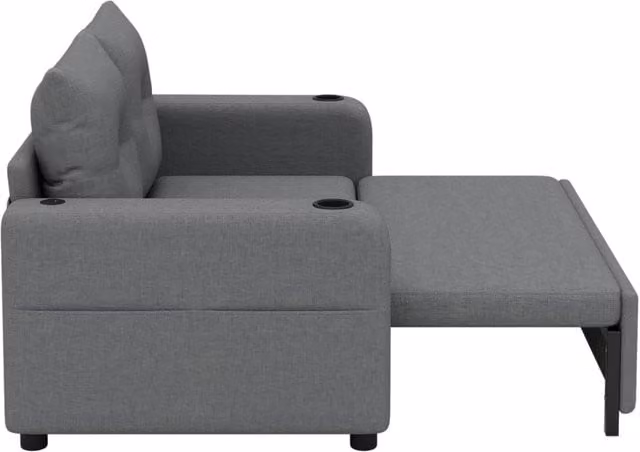 Divano Letto 3-in-1 con Porta Bicchieri, Tasche Laterali, Cuscini e Porta USB, Grigio, 131x81x94 cm