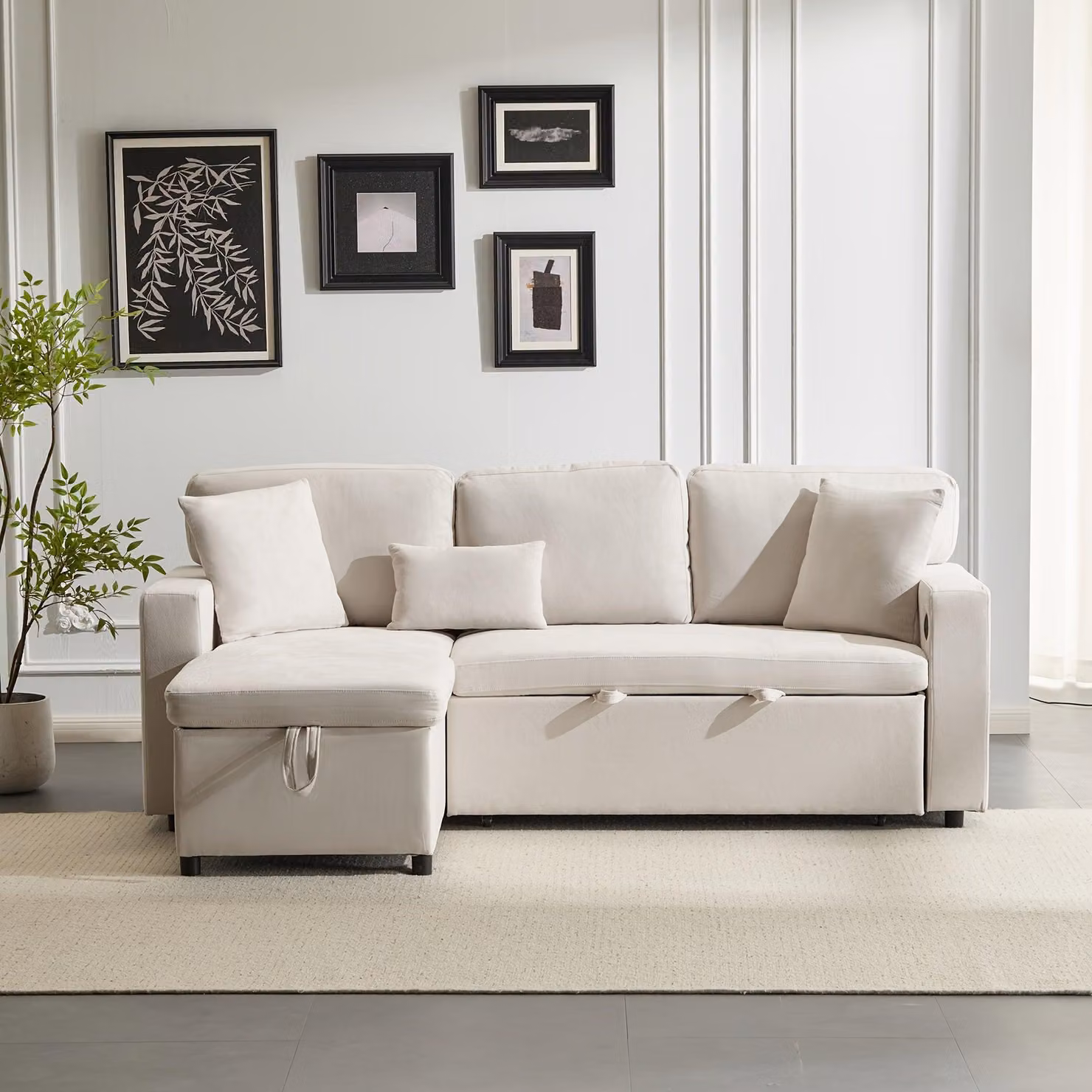 Divano letto - Letto a scomparsa - Letto aggiuntivo - Divano - Poltrona - Angolare - Pieghevole - Beige chiaro