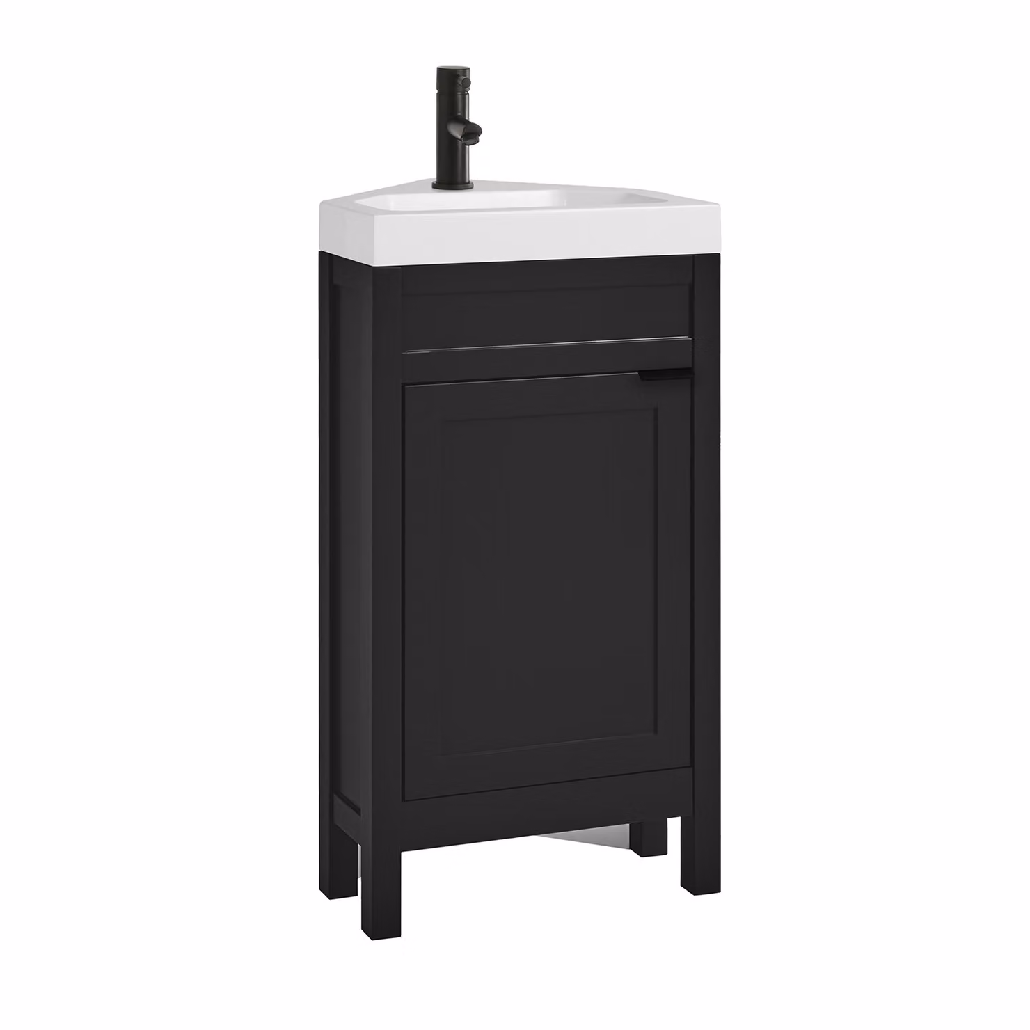 Mobile Bagno Angolare Grigio Nero da 450mm con Lavabo e Maniglia Moderna Nera con Impugnatura a Dito - Warwick