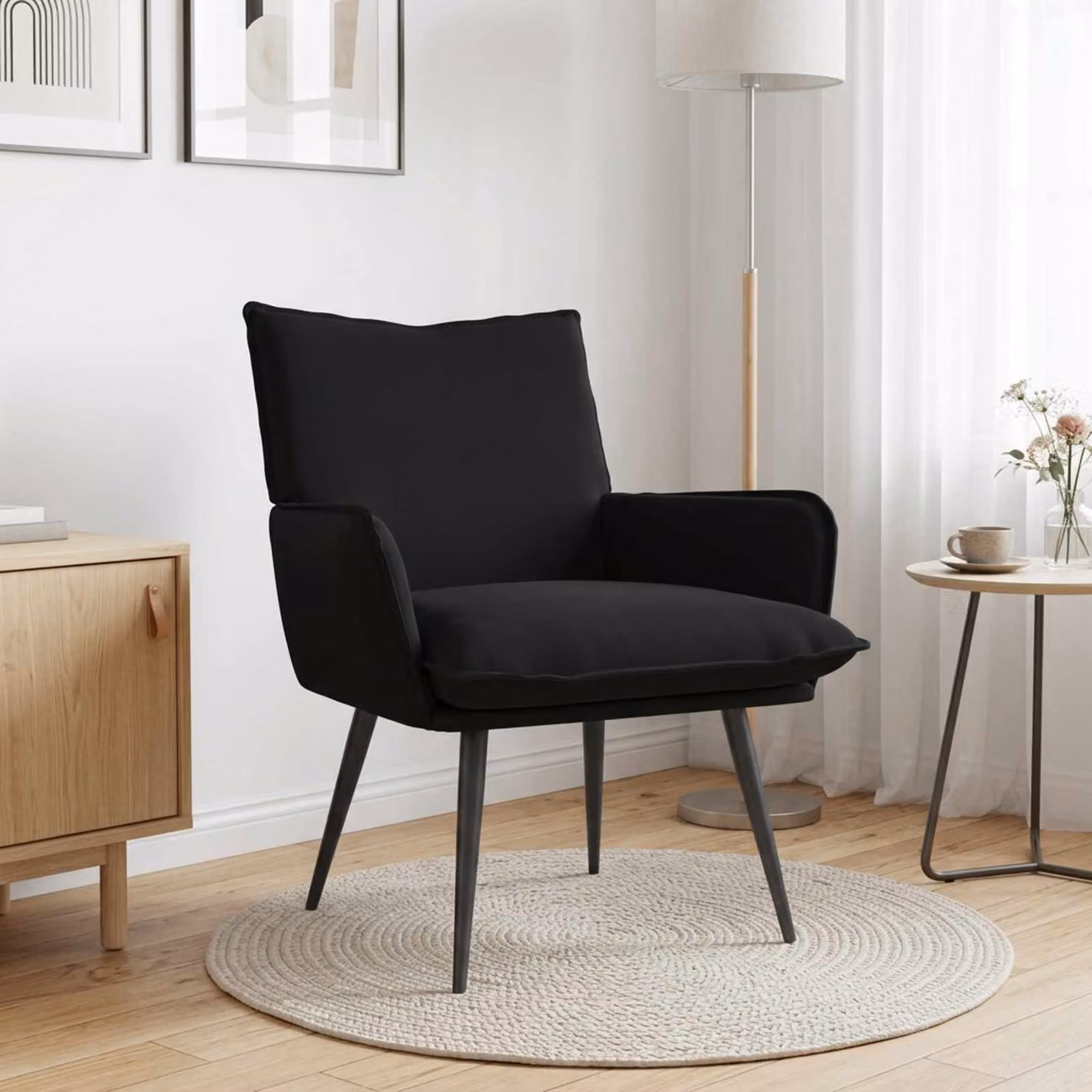 Poltrona moderna vidaXL in velluto nero con braccioli per soggiorno e camera da letto