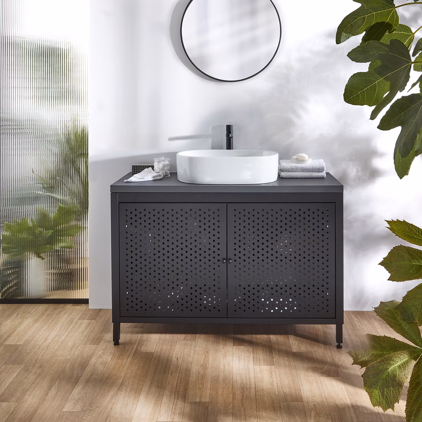 Mobile da Lavabo per Bagno in Metallo Nero da 1200mm con Ripiano di Colore Nero Grigio e Lavabo Ovale - Beswick