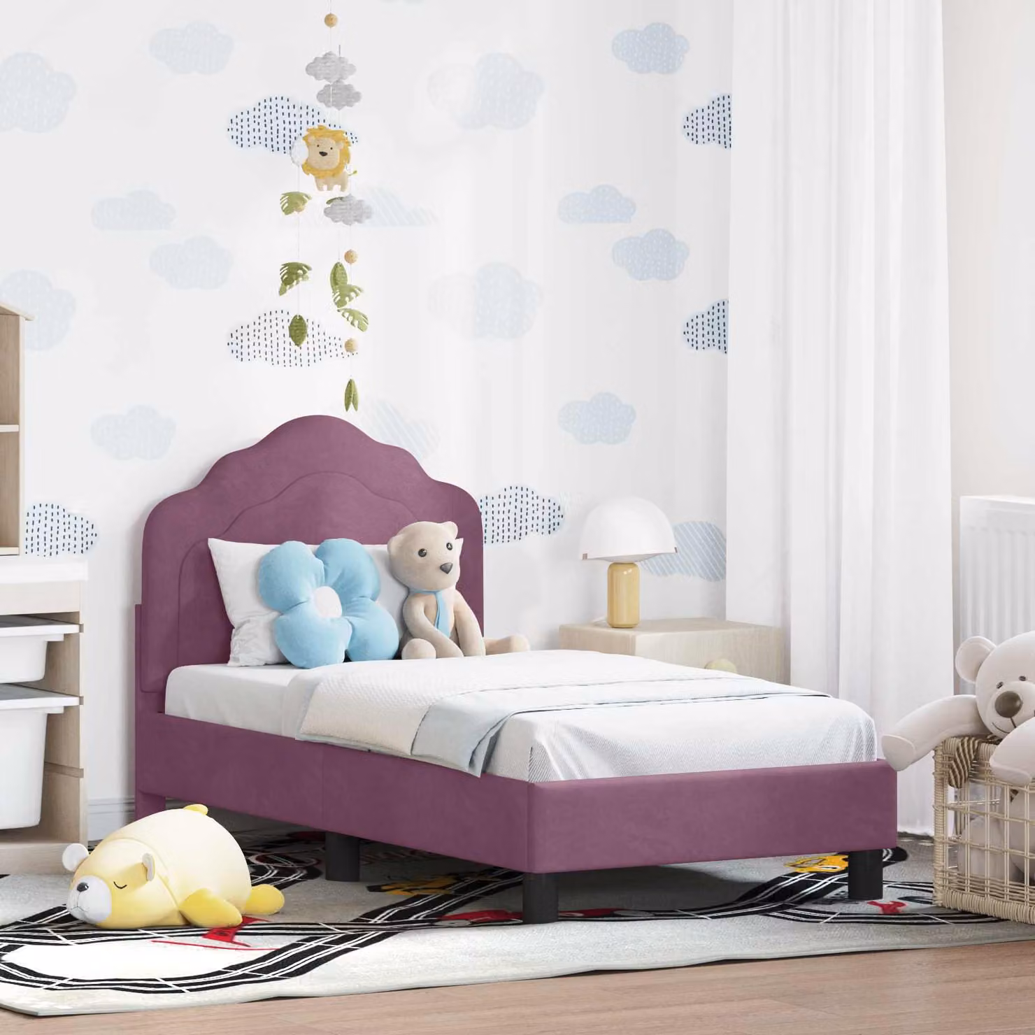 vidaXL Struttura letto per bambini con testata in velluto viola, L 140 x P 70 x H 79 cm