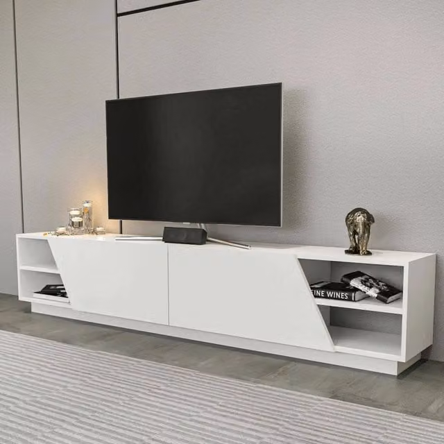 Mobile porta TV Apat DMORA, Credenza moderna per soggiorno in MDF bianco opaco, L: 240 cm, H: 37,1 cm, P: 47,4 cm – 1