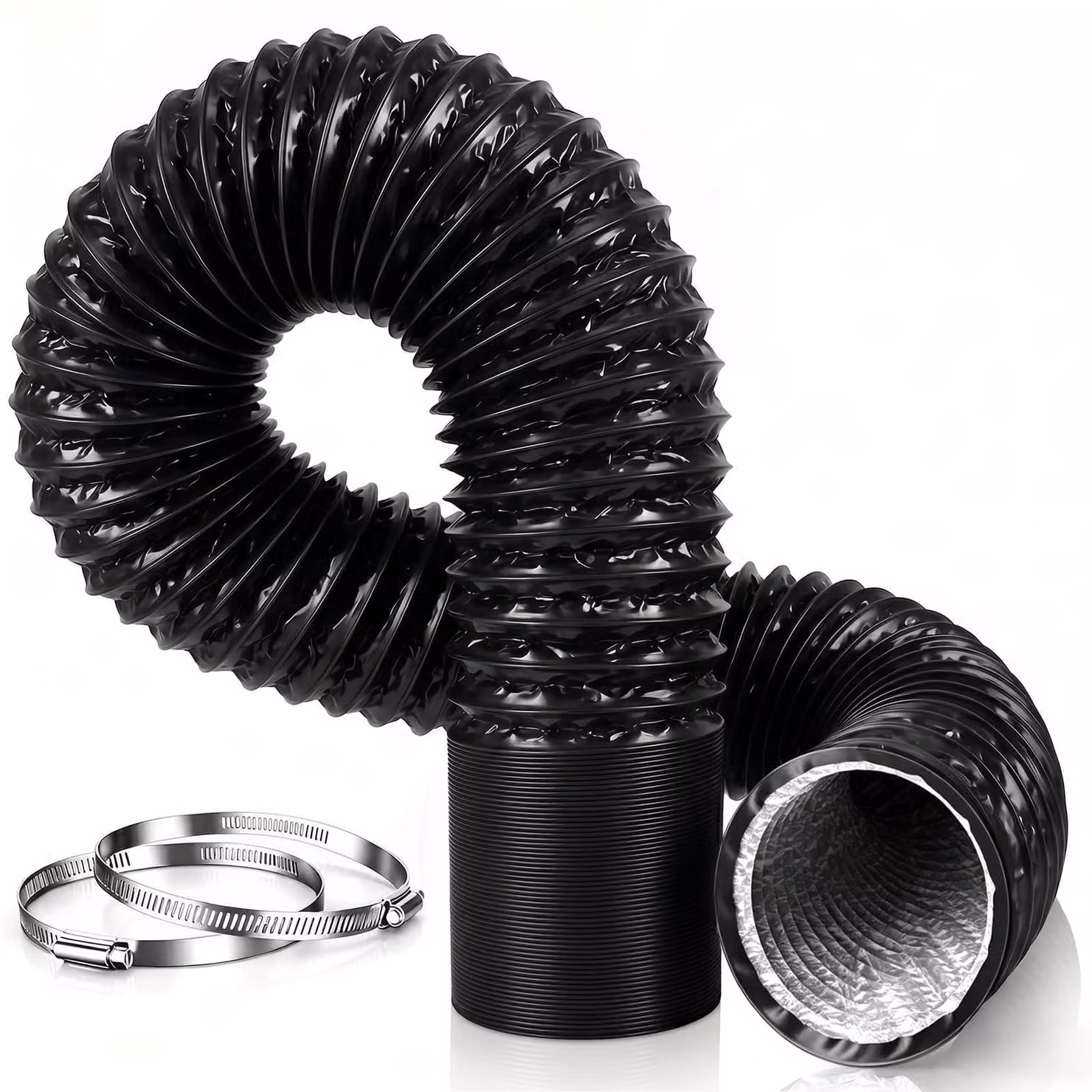 Tubo di ventilazione da 75 mm, lunghezza 3 metri, con morsetti e isolamento acustico