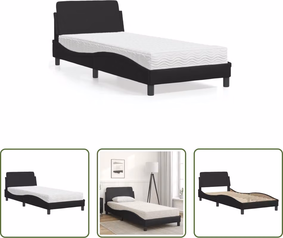 The Living Store Letto con materasso nero 80x200 cm in ecopelle