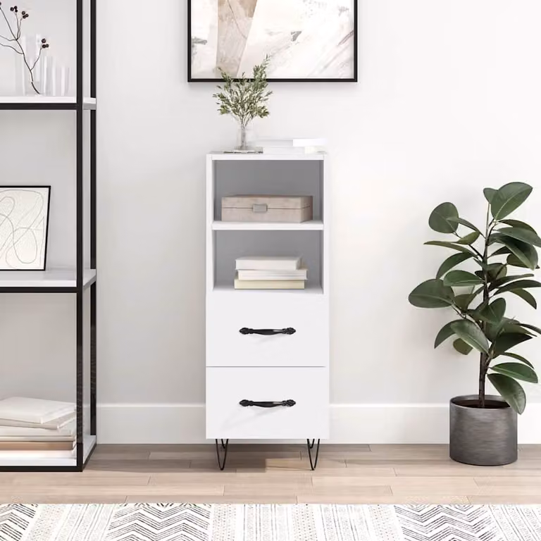 Credenza moderna bianca vidaXL a parete in legno e metallo L: 34,5 cm, P: 34 cm, H: 90 cm
