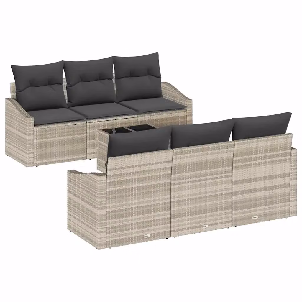 Set di divani da giardino vidaXL a forma di U composto da 7 pezzi in rattan con colore grigio, inclusi cuscini e tavolino da caffè esterno – 2