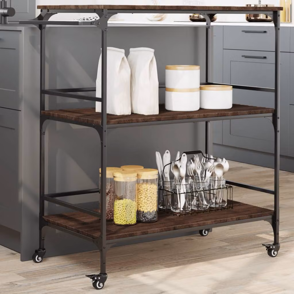 vidaXL Carrello da Cucina in Stile Industriale Rovere Marrone con Ruote L/P/H: 100,5 x 50 x 105 cm