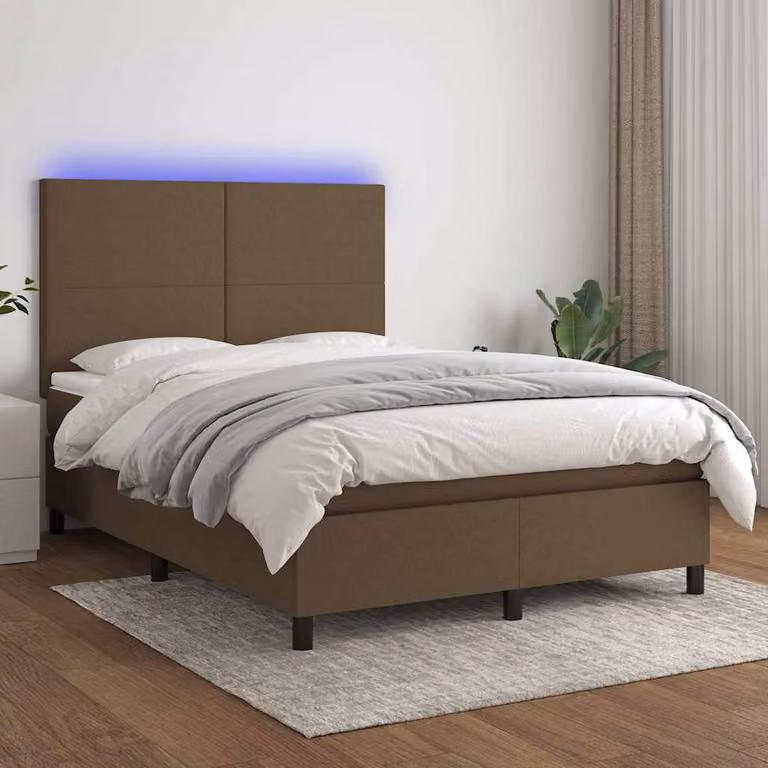 Letto con Materasso e Illuminazione LED vidaXL in Tessuto Marrone Scuro L: 140 cm, P: 190 cm