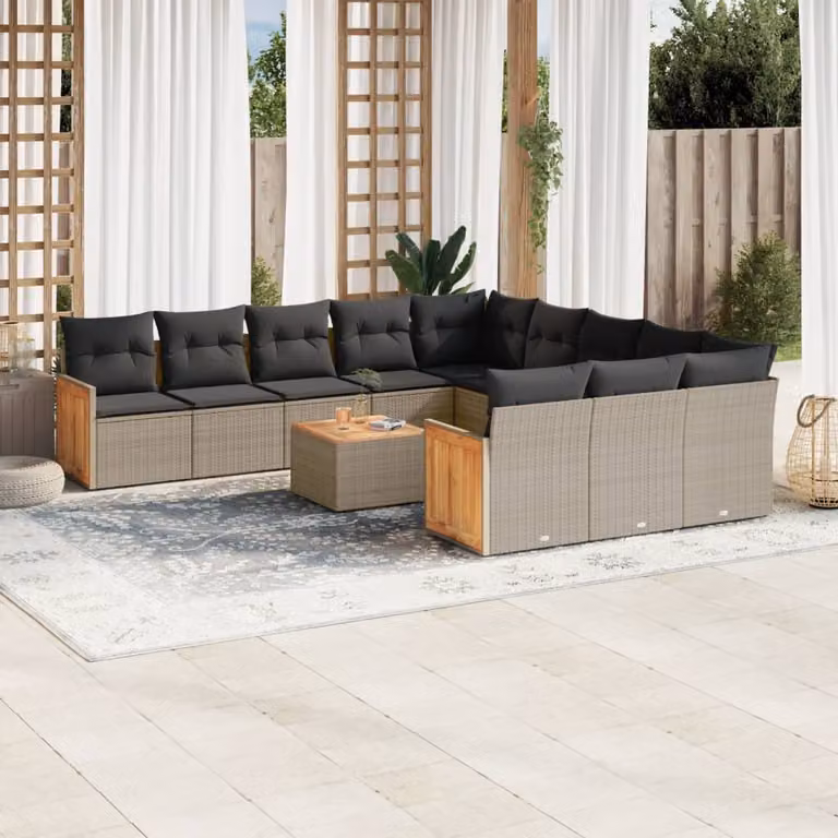 vidaXL Set Divani da Giardino 12 pz in Polyrattan Grigio con Cuscini e Tavolino da Caffè