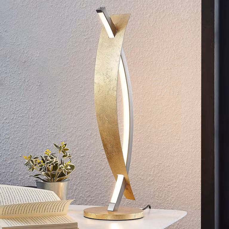 Lampada da tavolo a LED Marija Lucande, dimmerabile, Ottone / Oro, Soggiorno / Sala da pranzo, Metallo, Moderno, Lampada da tavolo LED