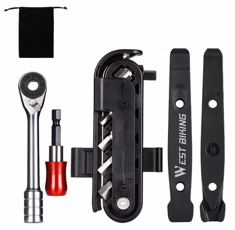 Kit di riparazione per biciclette - Include chiave a cricchetto e utensili di riparazione - 16 pezzi