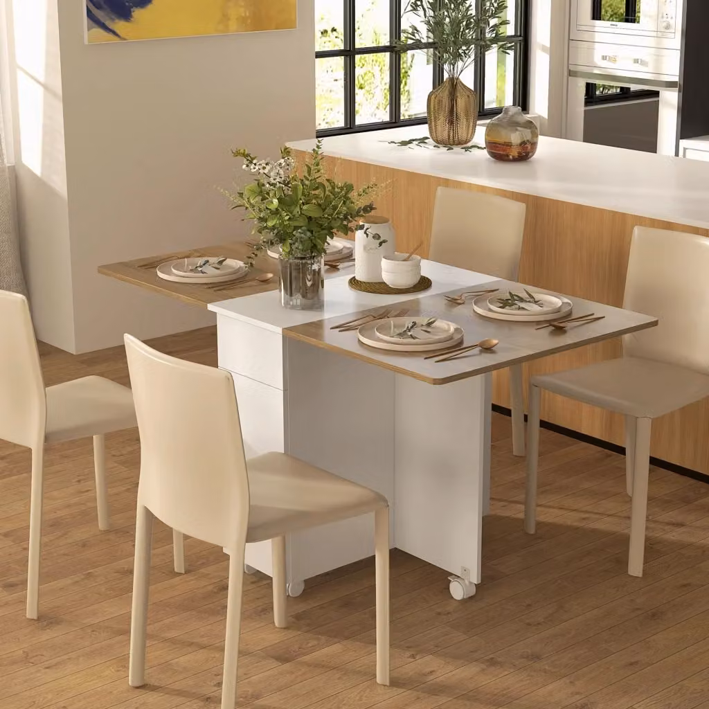 Tavolo Rettangolare Allungabile Moderno GIORDANOSHOP Bianco e Marrone L/P/H: 140 x 76 x 74 cm – 2
