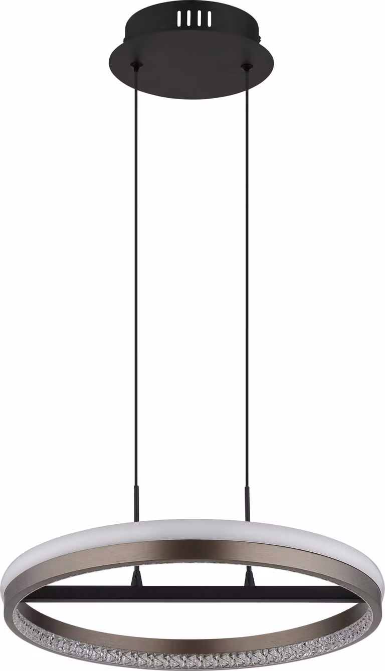 Lampada a sospensione a LED, alluminio grigio, cristalli, H 150 cm