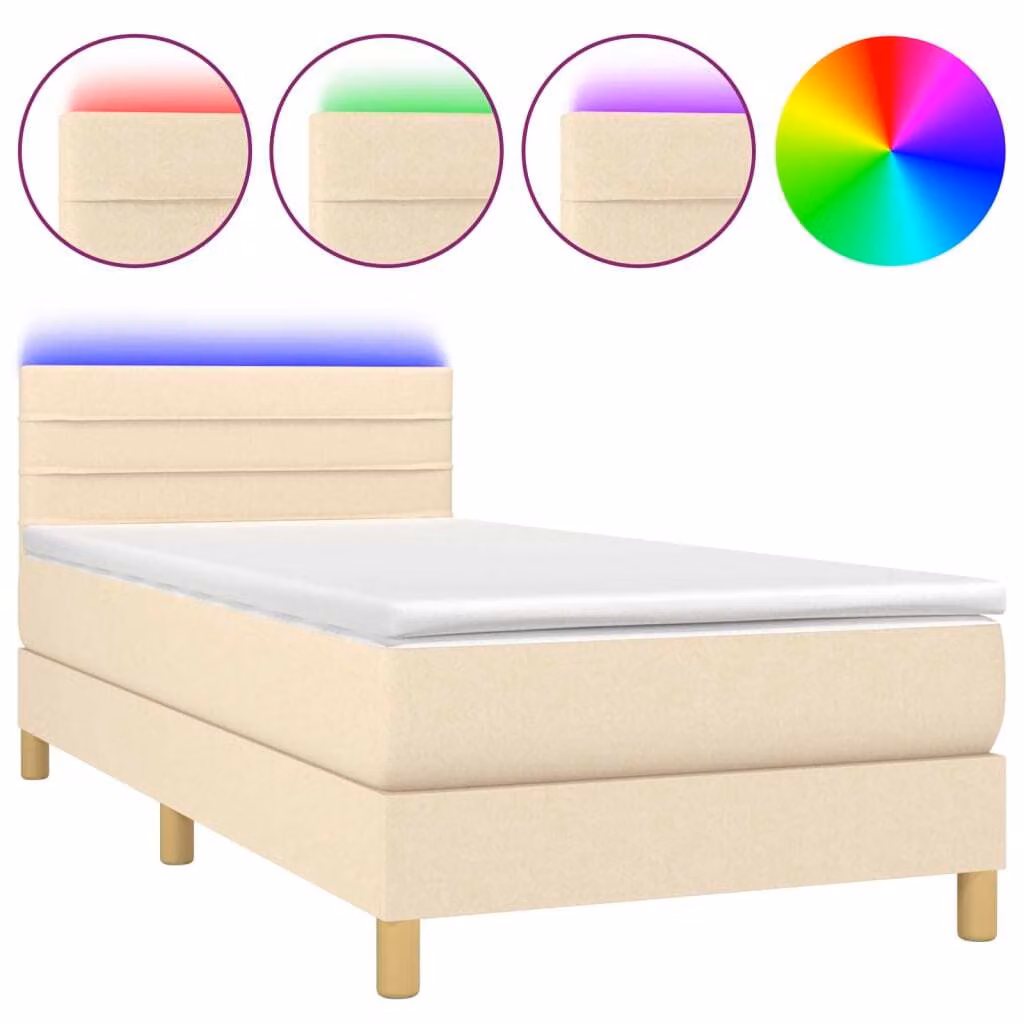 Letto a Molle con Materasso e LED Crema 100x200cm in Tessuto