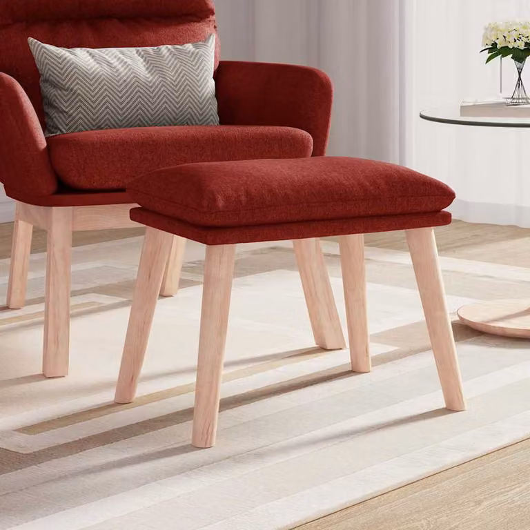 Poggiapiedi vidaXL in tessuto rosso vino con struttura in legno L/P/H: 45 x 29,5 x 35 cm