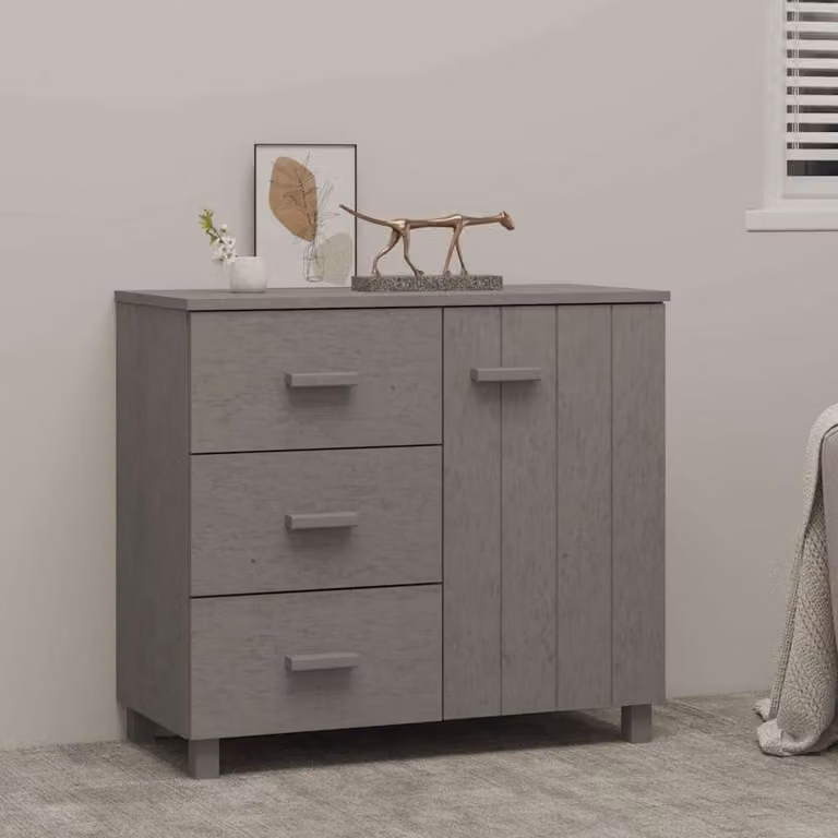 Credenza vidaXL HAMAR Grigio Chiaro in Legno di Pino e MDF, L 90 cm x P 40 cm x H 80 cm