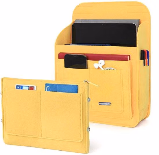 Borsa organizer in feltro giallo 26x10x35 cm multifunzionale