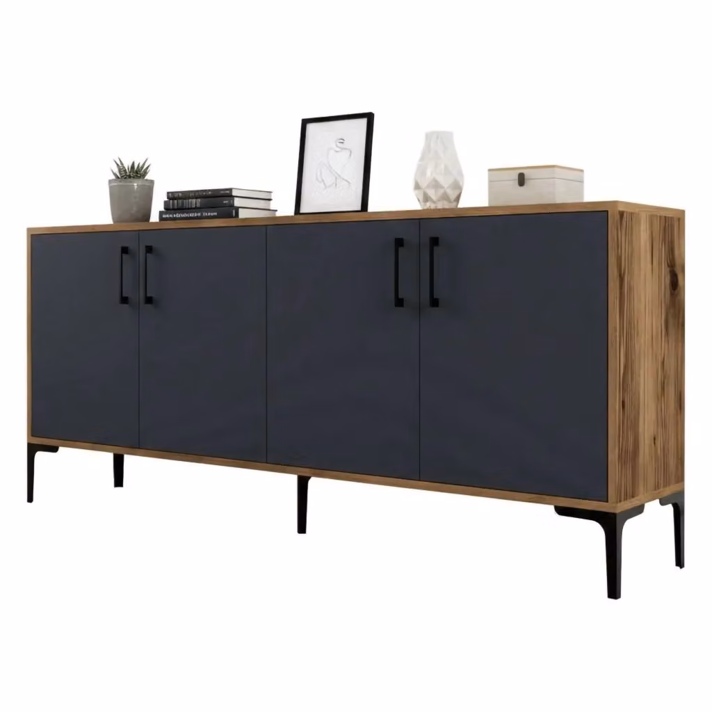 Credenza Agape DMORA per soggiorno e cucina, Noce e Antracite, L: 180 cm, P: 35 cm, H: 78 cm – 2