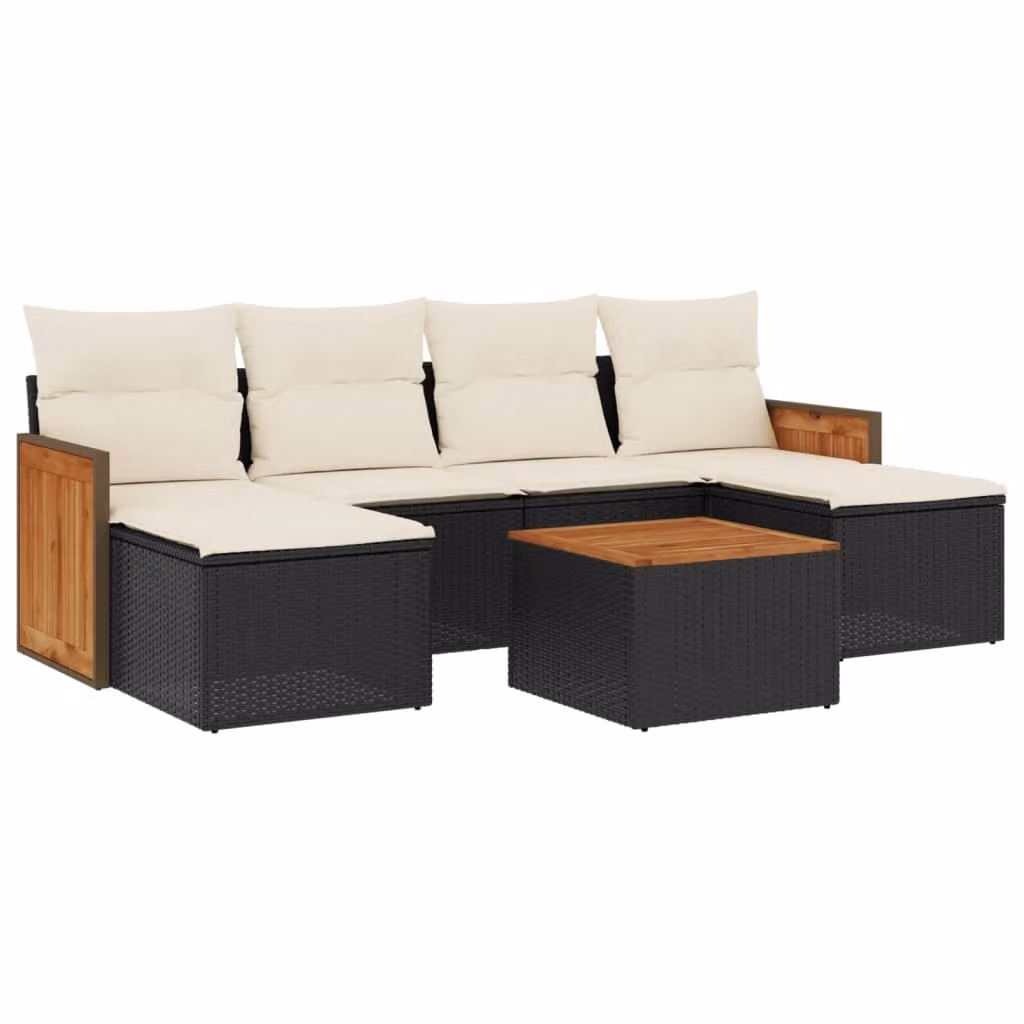 Set Divani da Giardino con Cuscini 7pz Nero Polyrattan