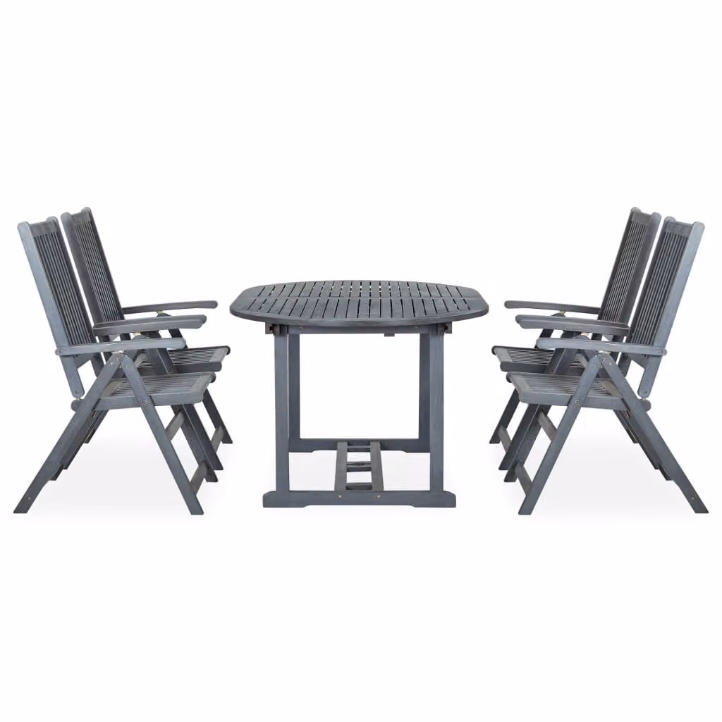 vidaXL Set da pranzo da giardino 5 pezzi in legno massiccio grigio acacia