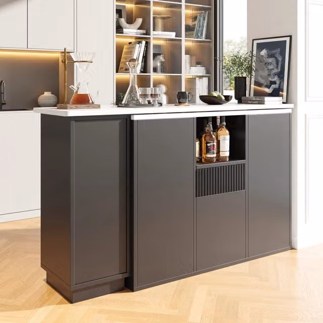 Carrello da cucina con piano ribaltabile; 134 x 46/74 x 88 cm; prese elettriche; bianco effetto legno