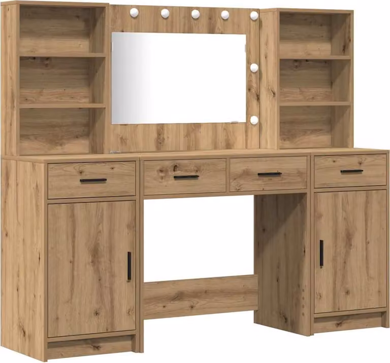 Set da tavolo da trucco con LED 3 pcs Rovere artigianale