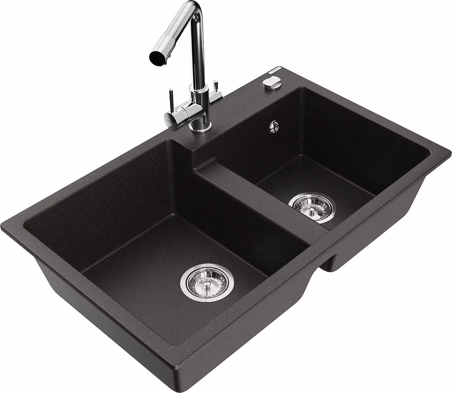 Mexen Tomas lavello in granito a 2 vasche con miscelatore da cucina Duero, nero/oro metallizzato - 6516-75-671600-00