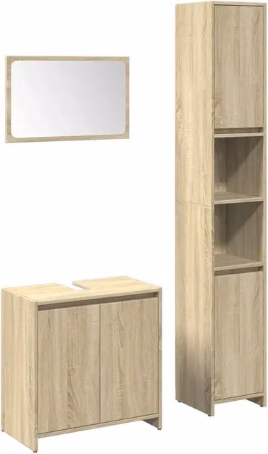 Set Mobili da Bagno | Armadio da bagno 3 pz Rovere Sonoma in Legno Multistrato
