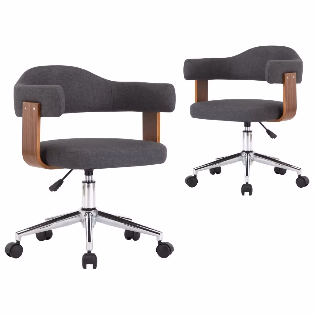 Set di 2 sedie da pranzo girevoli vidaXL in legno e tessuto grigio con ruote per soggiorno o ufficio – 2