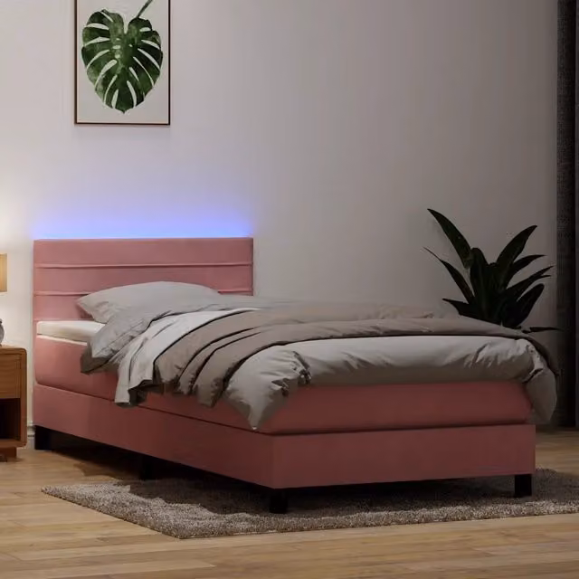Letto a Molle con Materasso e LED Rosa 80x220 cm Velluto 3317006