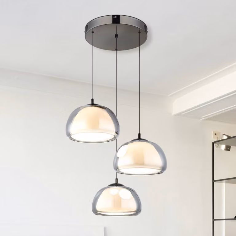 Globo Lampada a sospensione Avila, dimmerabile, Alluminio / Grigio / Zincato, Soggiorno / Sala da pranzo, Vetro, Lampada a sospensione