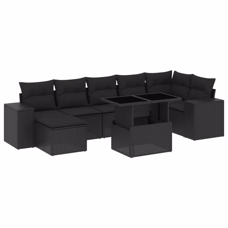 Set Divani da Giardino con Cuscini 8 pz Nero in Polyrattan