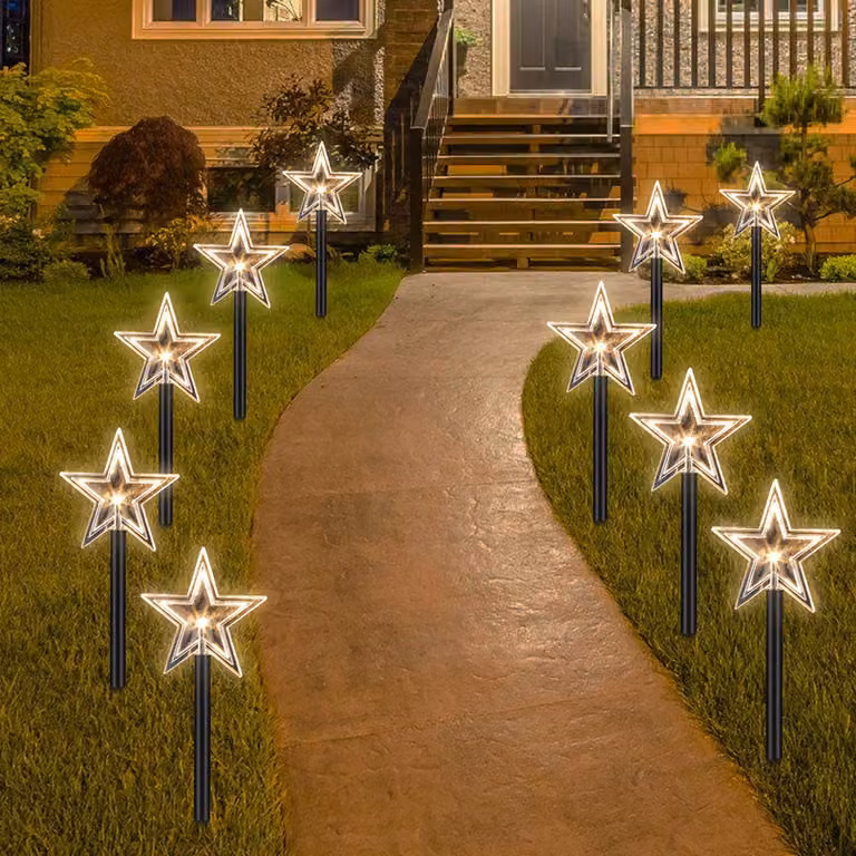 Jayseuw 10x giardino spina stella 23cm bianco caldo 6/18h timer 1,6m bastoni di luce, luci da giardino a LED stelle luci di Natale decorazione giardino esterno impermeabile, luci di Natale decorazione