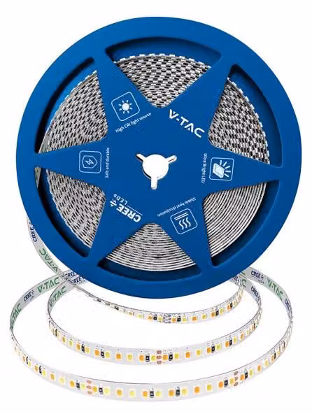 V-TAC PRO Strip LED Chip CREE 192LED/mt 15W/mt 10mt 24 V doppio PCB 8 mm 3-in-1 CCT IP20 – SKU 240836