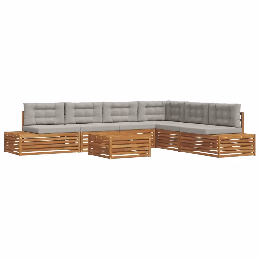 Set di divani da esterno vidaXL a forma di L con tavolo da caffè, 8 pezzi, colore grigio, in legno di acacia trattato con cuscini inclusi – 2