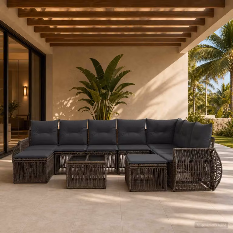 Set Divano da Giardino vidaXL 10 Pezzi a Forma di L Grigio con Cuscini e Tavolino