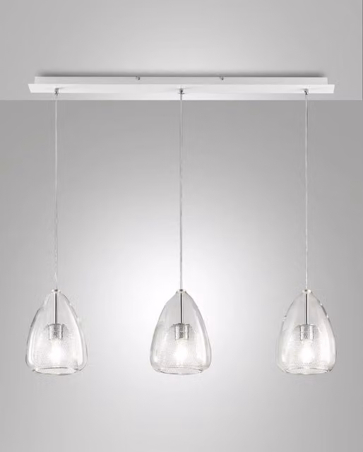 Britton Lampada a Sospensione in Metallo e Vetro Borosilicato Colore Trasparente, Attacco E27 3x40W, Design Moderno ed Elegante per Interni IP20
