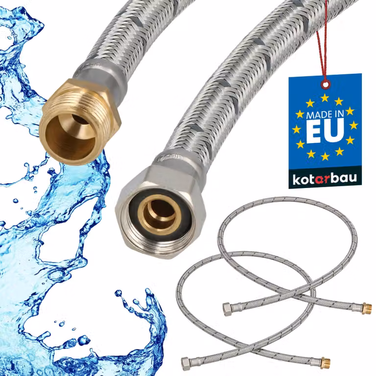 KOTARBAU® 2 Pezzi Tubo Flessibile per Rubinetto 3/8" x 3/8" Rinforzato 120cm Tubo Flessibile Rubinetto Cucina Maschio x Femmina Acciaio Inox