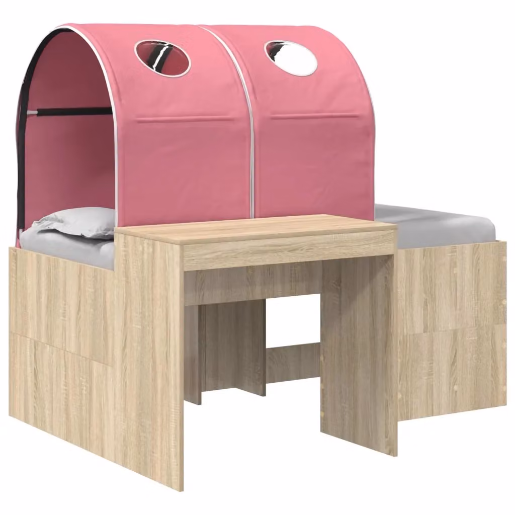 Letto singolo rialzato con tunnel per bambini vidaXL in legno ingegnerizzato, colore Rovere e Rosa, L/P/H: 160 x 80 x 123,5 cm – 2