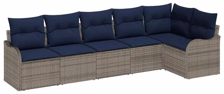 Set di divani da giardino, 6 pezzi, colore grigio, in rattan sintetico