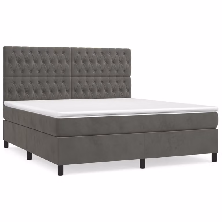 Giroletto a Molle con Materasso Grigio Scuro 180x200 cm Velluto