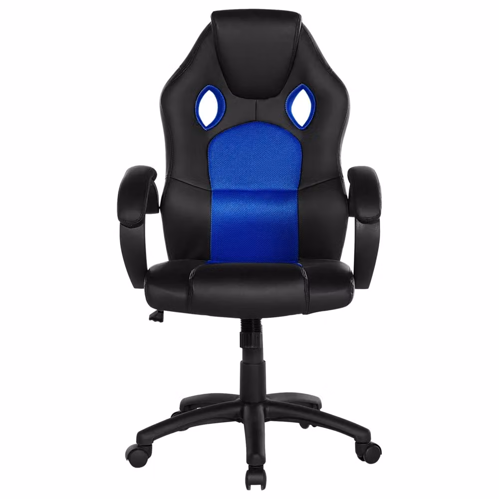 Sedia da gaming e ufficio BELIANI girevole con poggiatesta in ecopelle nera e blu – 2