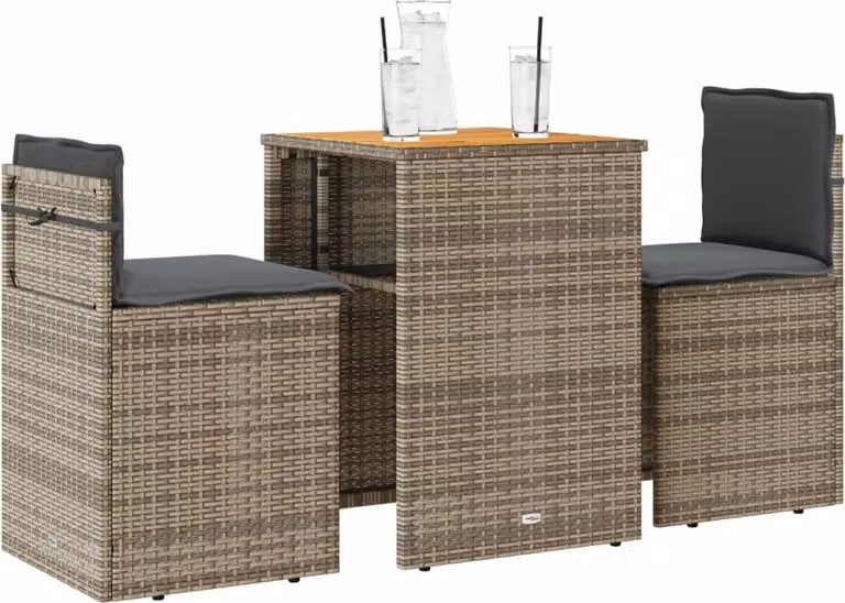 Maison Exclusive - Set da bistrot 3 pezzi con cuscini grigio in polyrattan