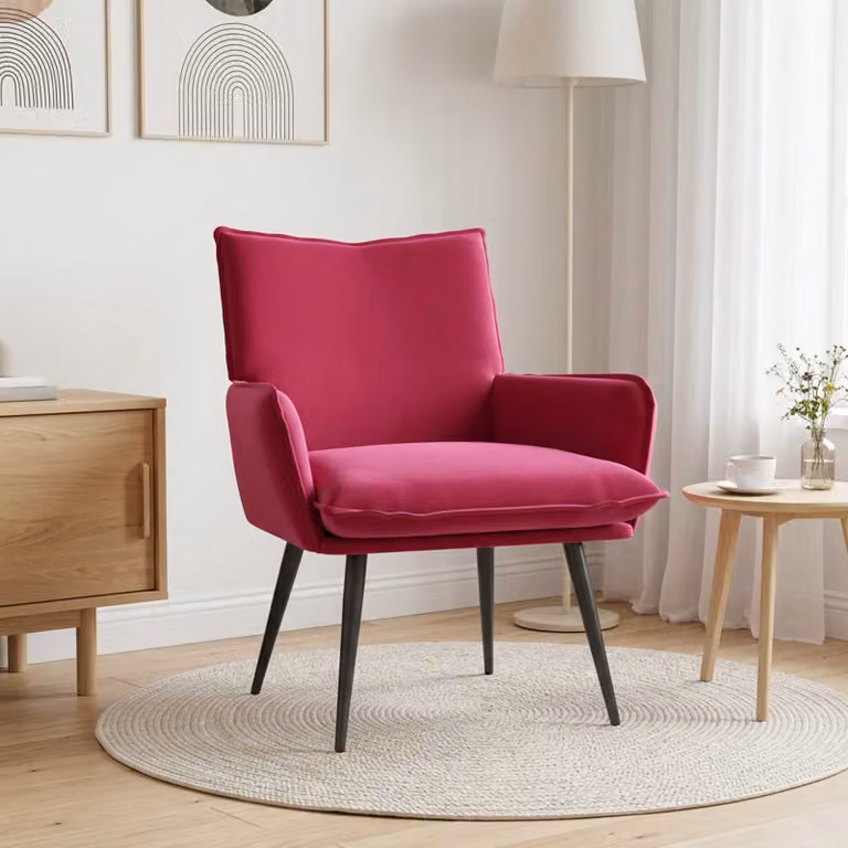 Poltrona moderna vidaXL in velluto rosso con braccioli per soggiorno e camera da letto