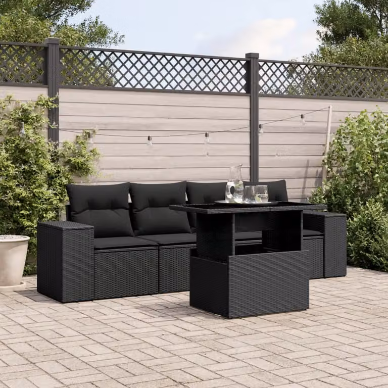 Maison Exclusive - Set Divani da Giardino 5 pz con Cuscini in Polyrattan Nero