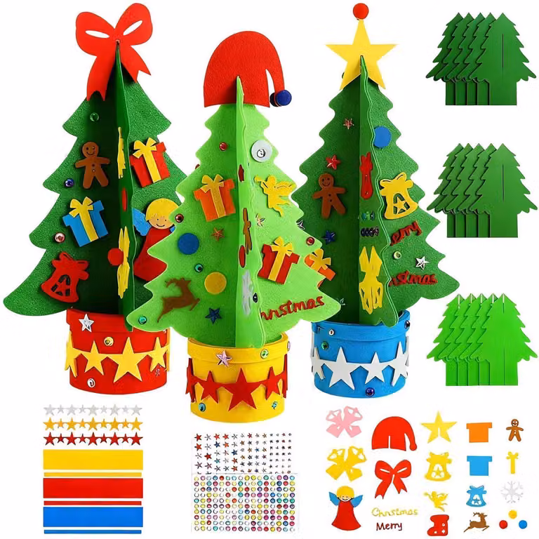 Kit per creare l'albero di Natale, 3 pezzi, feltro, decorazioni, ideale per bambini, calendario dell'Avvento, regalo